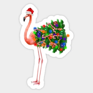 Flamingo Christmas Lights, Xmas Tree, Santa Hat Sticker